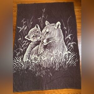 Vintage Lion Mom and Baby Cub Fleece Blanket Brown